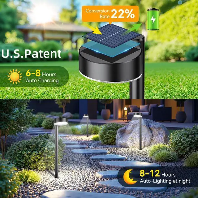 Alt view image 2 of 7 - 12 Pack Solar Pathway Lights Outdoor, 12 Brighter LED Solar Lights Outdoor Waterproof, Up to 12 Hrs Modern Path Light for Yard Garden Walkway Driveway Lawn, Cool White