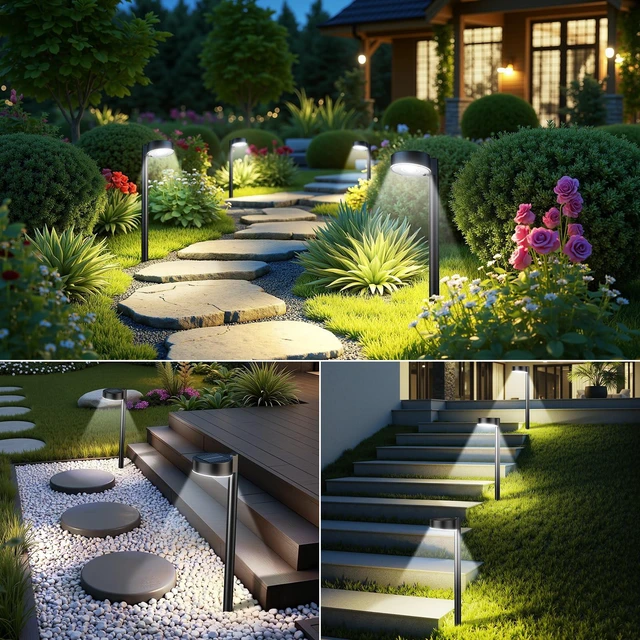 Alt view image 7 of 7 - 12 Pack Solar Pathway Lights Outdoor, 12 Brighter LED Solar Lights Outdoor Waterproof, Up to 12 Hrs Modern Path Light for Yard Garden Walkway Driveway Lawn, Cool White