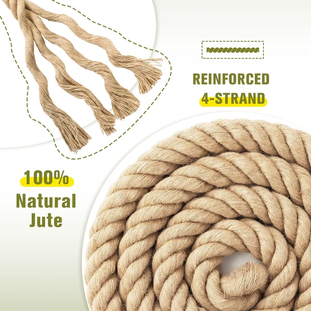 Alt view image 4 of 7 - Thick Jute Rope Heavy Duty - 2inch 25ft Natural Twisted Manila Hemp Ropes Indoor and Outdoor Decorative Kits for Crafts Porch Swing Nautical Tug of War Deer Hunting Landscaping