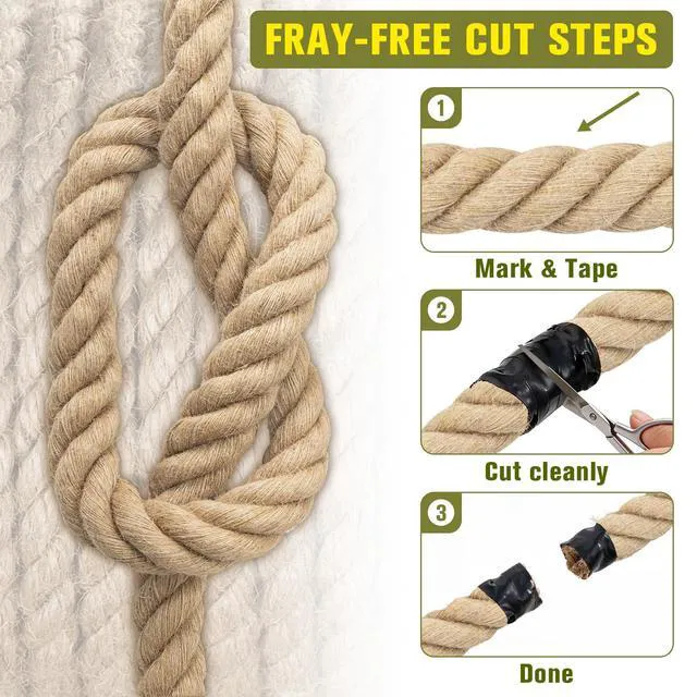 Alt view image 5 of 7 - Thick Jute Rope Heavy Duty - 2inch 25ft Natural Twisted Manila Hemp Ropes Indoor and Outdoor Decorative Kits for Crafts Porch Swing Nautical Tug of War Deer Hunting Landscaping