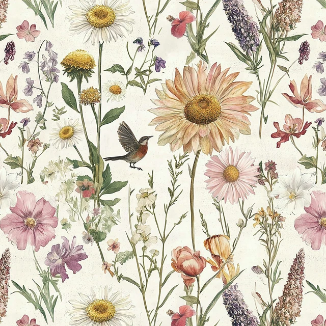 Main image of Floral Peel and Stick Wallpaper for Bathroom 16.9inch x 590.5inch Floral Bird Contact Paper Vintage Flower Wallpaper Peel and Stick Self Adhesive Waterproof Flower Decorative Wall Paper Vinyl