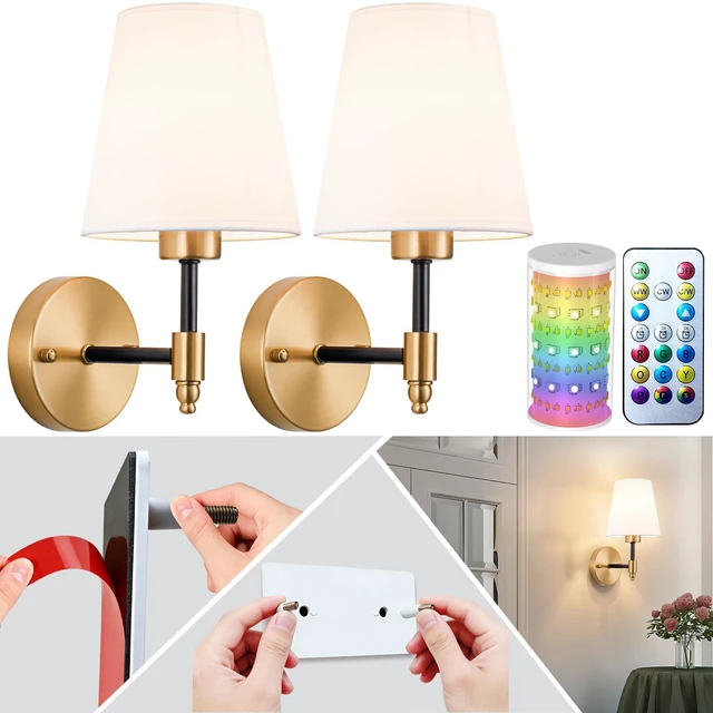 Main image of Peel and Stick Wall Sconces, Stick On Wall Sconce Set of 2, Battery Operated Wireless Adhesive Wall Lights, Corn Bulb with 10000mAh Battery, Easy Install for Bedroom Living Room Wall Decor