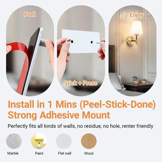 Alt view image 3 of 7 - Peel and Stick Wall Sconces, Stick On Wall Sconce Set of 2, Battery Operated Wireless Adhesive Wall Lights, Corn Bulb with 10000mAh Battery, Easy Install for Bedroom Living Room Wall Decor