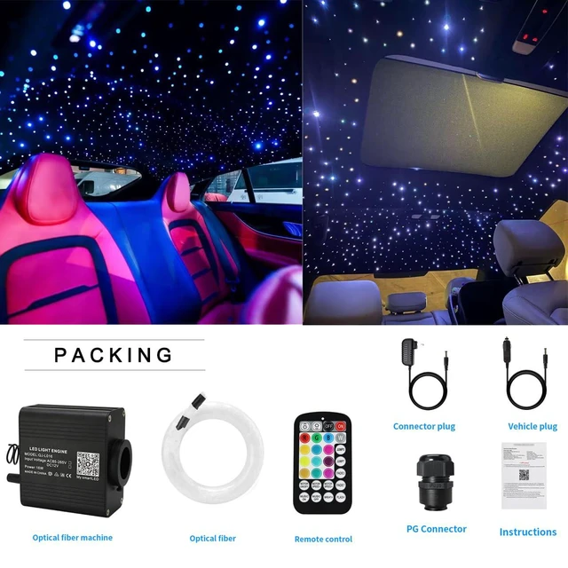 Alt view image 7 of 7 - 16W Twinkle & Sound Activate 600pcs*0.03in*13.1ft Fiber Optic Starlight Headliner Kits for Car Home Star Ceiling Sky Decoration, APP& Remote Control Light Engine End Glow Fiber Strands