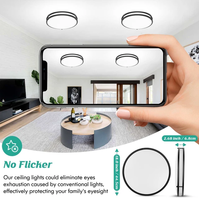 Alt view image 2 of 7 - LED Flush Mount Ceiling Light Fixture 50W 5CCT Dimmable 18 Inch 6000LM Selectable 2700K Warm White-6500K Adjustable Round Black Ceiling Lamps for Hallway Bedroom Bathroom Kitchen Offices