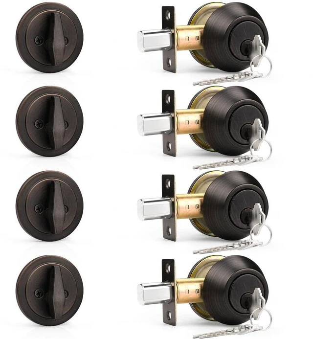 Main image of Keyed Alike Single Cylinder Deadbolts Oil Rubbed Bronze(Combo Packs), One Side Keyed Deadbolts, Interior& Exterior Door Lock for Entrance Lock and Front Gate, 4 Pack