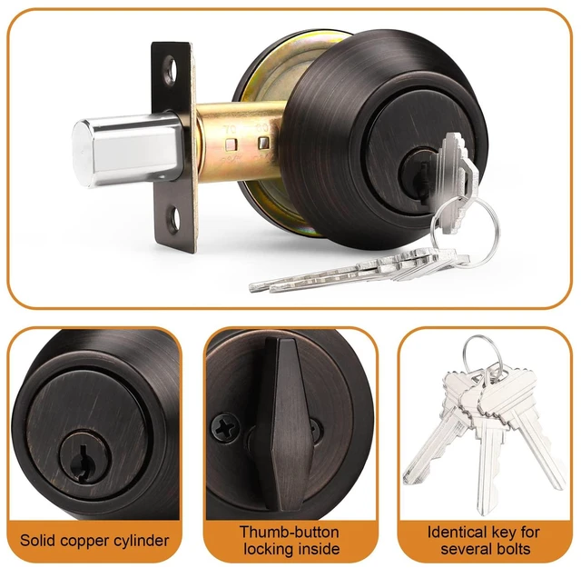 Alt view image 2 of 7 - Keyed Alike Single Cylinder Deadbolts Oil Rubbed Bronze(Combo Packs), One Side Keyed Deadbolts, Interior& Exterior Door Lock for Entrance Lock and Front Gate, 4 Pack