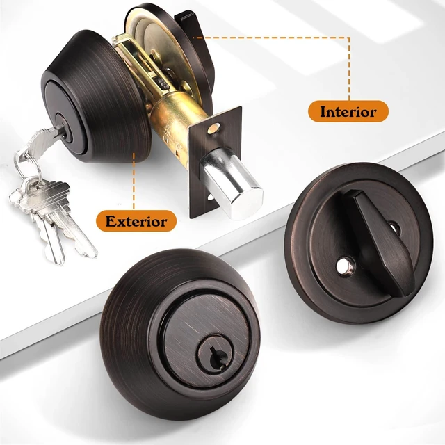 Alt view image 5 of 7 - Keyed Alike Single Cylinder Deadbolts Oil Rubbed Bronze(Combo Packs), One Side Keyed Deadbolts, Interior& Exterior Door Lock for Entrance Lock and Front Gate, 4 Pack