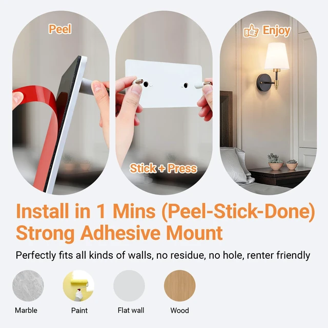 Alt view image 3 of 7 - Peel and Stick Wall Sconces, Stick On Wall Sconce Set of 2, Battery Operated Wireless Adhesive Wall Lights, Corn Bulb with 10000mAh Battery, Easy Install for Bedroom Living Room Wall Decor