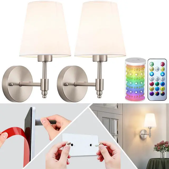 Main image of Peel and Stick Wall Sconces, Stick On Wall Sconce Set of 2, Battery Operated Wireless Adhesive Wall Lights, Corn Bulb with 10000mAh Battery, Easy Install for Bedroom Living Room Wall Decor