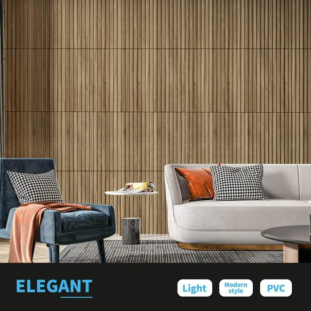 Alt view image 3 of 7 - 3D Fluted Textured Slat Wall Panels, 19.7 x 19.7 in, 12-Pack, Walnut PVC, Waterproof, Scratch Proof, Wipeable, Break-Proof, Ideal for Home, Office and Commercial Spaces