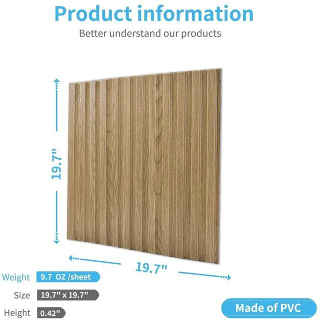 Alt view image 4 of 7 - 3D Fluted Textured Slat Wall Panels, 19.7 x 19.7 in, 12-Pack, Walnut PVC, Waterproof, Scratch Proof, Wipeable, Break-Proof, Ideal for Home, Office and Commercial Spaces
