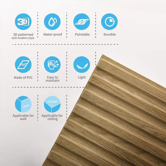 Alt view image 6 of 7 - 3D Fluted Textured Slat Wall Panels, 19.7 x 19.7 in, 12-Pack, Walnut PVC, Waterproof, Scratch Proof, Wipeable, Break-Proof, Ideal for Home, Office and Commercial Spaces