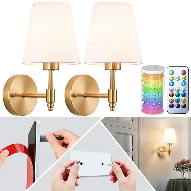 Main image of Peel and Stick Wall Sconces, Stick On Wall Sconce Set of 2, Battery Operated Wireless Adhesive Wall Lights, Corn Bulb with 10000mAh Battery, Easy Install for Bedroom Living Room Wall Decor