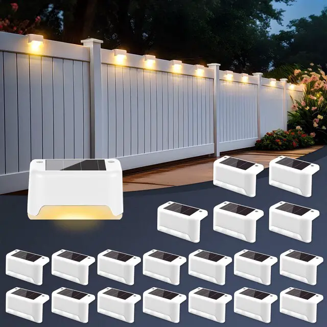Main image of Solar Fence Lights Outdoor 20 Pack, Waterproof, Warm White Solar Step Lights for Outdoor Stairs, Deck, Fence, Yard, Patio, and Balcony