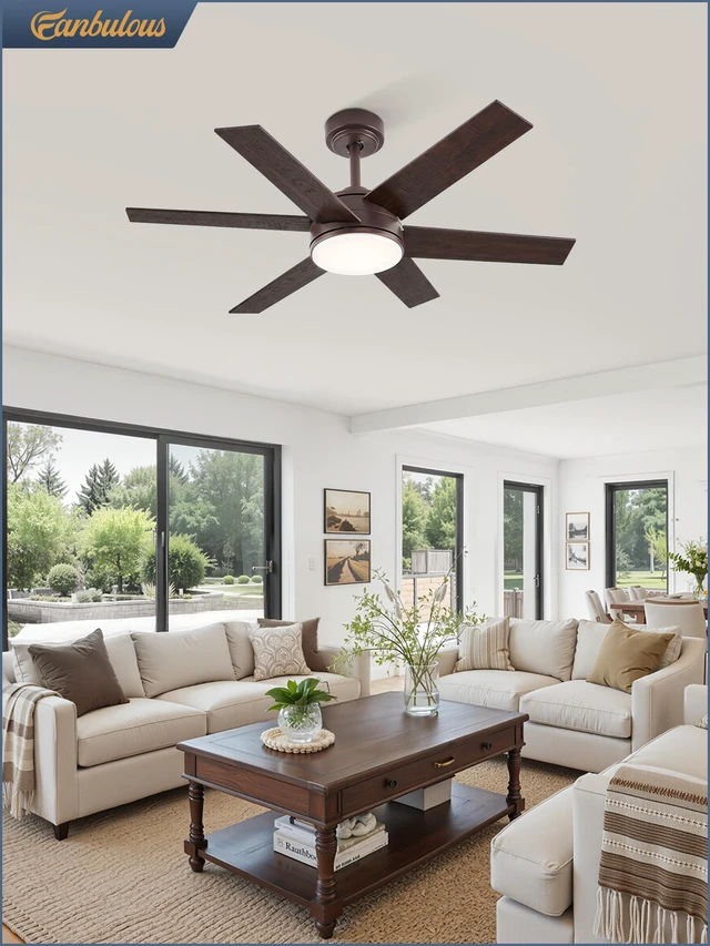 Alt view image 7 of 7 - 42" Outdoor Ceiling Fans with Lights, Dimmable 3CCT, Brown with Remote, Reversible DC Motor, 6 Blades, 6 Speed, for Indoor, Outdoor, Patios