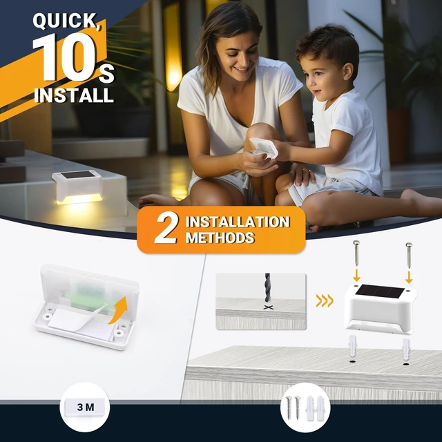Alt view image 5 of 6 - Solar Fence Lights Outdoor 20 Pack, Waterproof, Warm White Solar Step Lights for Outdoor Stairs, Deck, Fence, Yard, Patio, and Balcony