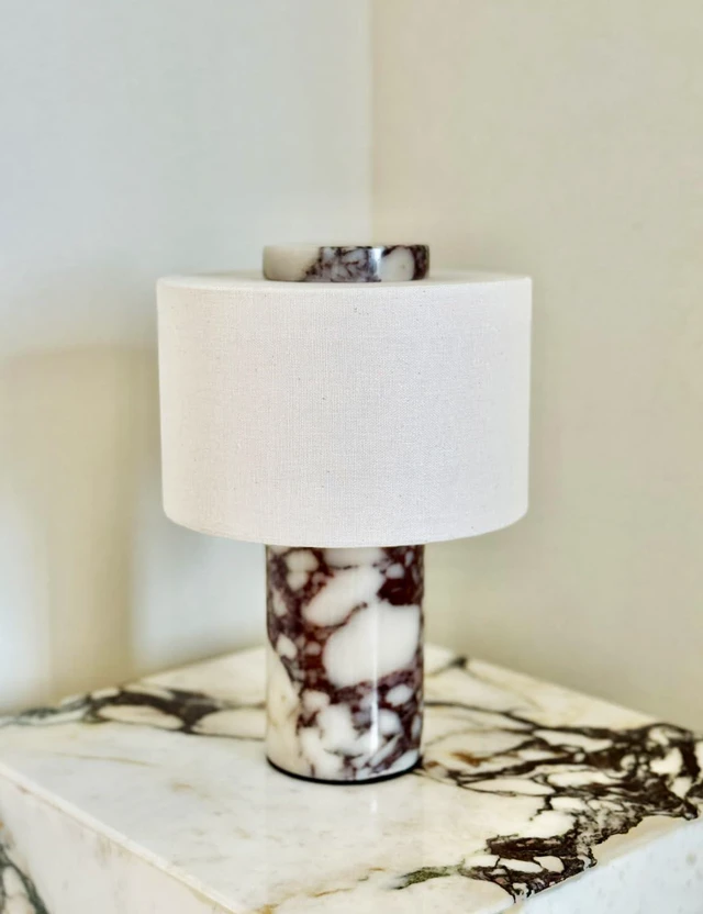 Alt view image 2 of 7 - Marble Lamp, 10 Inch Natural Stone Modern Luxury Decor Lamp Plug-In 110V Luxury 10'' Decorative Table Lamp, Calacatta Viola Stone for Entryway, Console Kitchen Counter