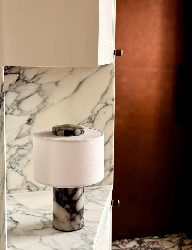 Alt view image 4 of 7 - Marble Lamp, 10 Inch Natural Stone Modern Luxury Decor Lamp Plug-In 110V Luxury 10'' Decorative Table Lamp, Calacatta Viola Stone for Entryway, Console Kitchen Counter