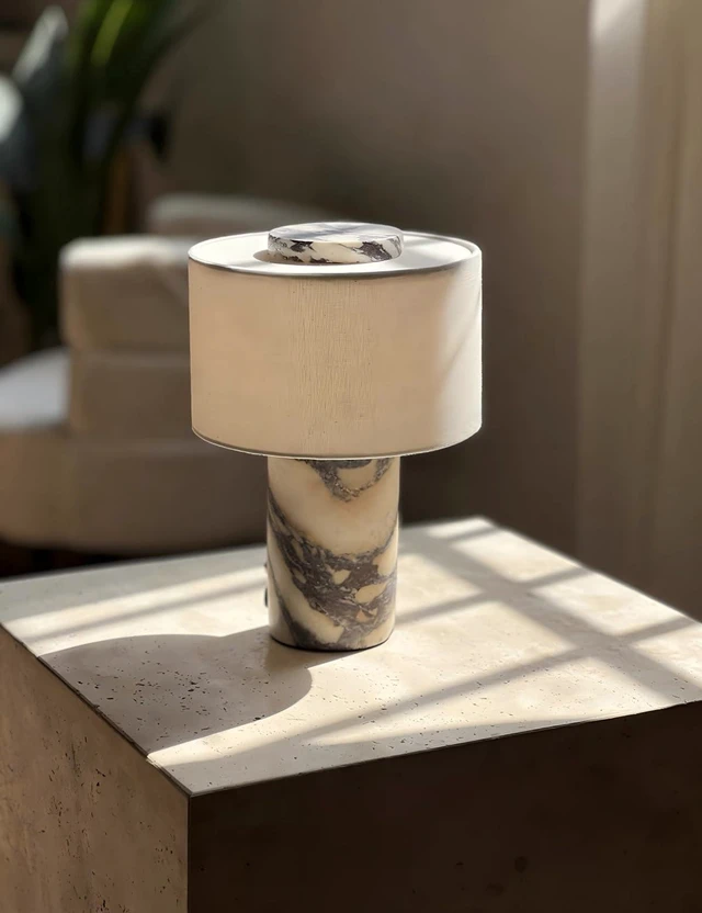 Alt view image 5 of 7 - Marble Lamp, 10 Inch Natural Stone Modern Luxury Decor Lamp Plug-In 110V Luxury 10'' Decorative Table Lamp, Calacatta Viola Stone for Entryway, Console Kitchen Counter