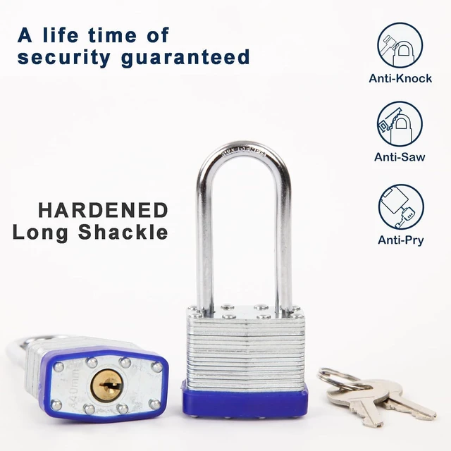 Alt view image 2 of 7 - ® Heavy Duty Outdoor Padlock 2-3/8" Extra Long Shackle Keyed-Different for Gate Shed Fence Truck Toolbox Locker Lock All Weather 1-9/16", 24PC Padlock with 48 Different Key, Hardened Steel Shackle