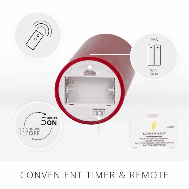 Alt view image 4 of 7 - Flameless Flickering Melted Edge Set of 3 Candles, Battery Operated & Timer Function, Remote Included, Unscented Paraffin Burgundy Wax LED Light Pillar, Christmas Holiday Décor