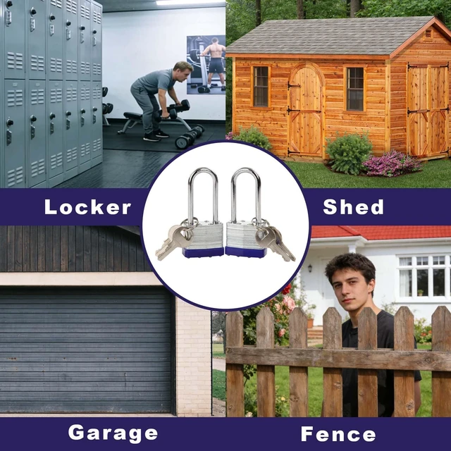 Alt view image 5 of 7 - ® Heavy Duty Outdoor Padlock 2-3/8" Extra Long Shackle Keyed-Different for Gate Shed Fence Truck Toolbox Locker Lock All Weather 1-9/16", 24PC Padlock with 48 Different Key, Hardened Steel Shackle