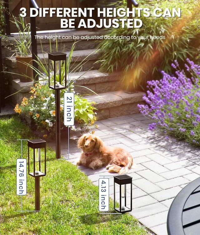 Alt view image 4 of 6 - Solar Powered Pathway Lights, 12 Pack, 3 Heights, Warm White, IP65 For pathways and gardens, Solar Walkway Lights Outdoor Waterproof pair 3 heights with auto on/off and 1124 h runtime