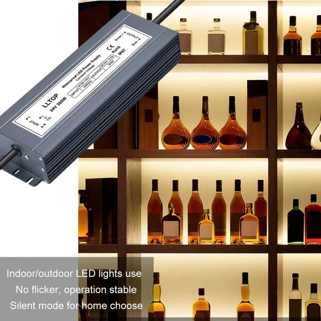 Alt view image 5 of 7 - 24V DC LED Driver Waterproof IP67 Power Supply 300W 12.5A AC100-264V Input, Ultra Thin, Aluminum Case, LED Low Voltage Transformer, For Indoor Outdoor LED Lights