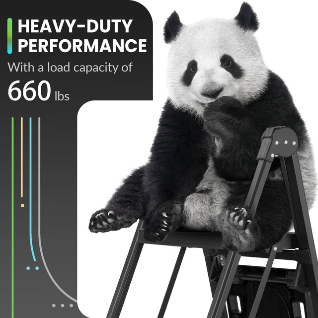 Alt view image 4 of 7 - 4 Step Ladder, Heavy Duty Steel with Foldable Handrail & Tool Tray 660lbs Capacity Wide Anti-Slip Pedals 3.74" Compact Storage For Home, Kitchen, Closet, Garage, Ceiling & Library