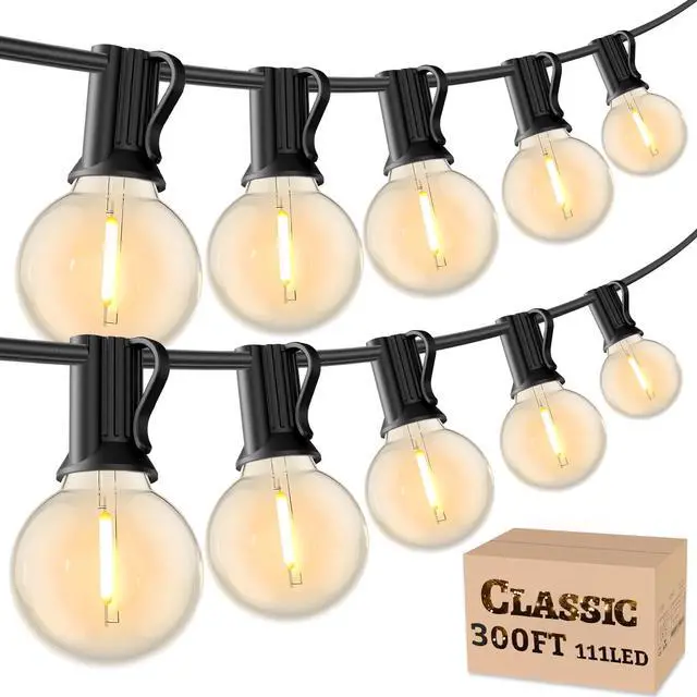Main image of Outdoor String Lights 300 FT, LED Patio Light Outside Waterproof Dimmable Connectable Shatterproof G40 Hanging Lighting for Backyard, Cafe, Bistro, Yard, Deck, Market, Warm White, 2700K