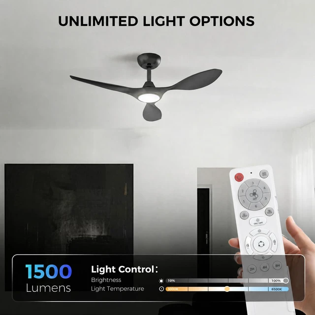 Alt view image 3 of 7 - 42'' Modern Ceiling Fan with Light, Wide Blade Design, Remote DC Motor,Reversible,Color Adjustable,Dimmable,Led Light,6 Speeds,3 Timers,Modern,Plastic,Bedrooms, Living rooms,Indoor