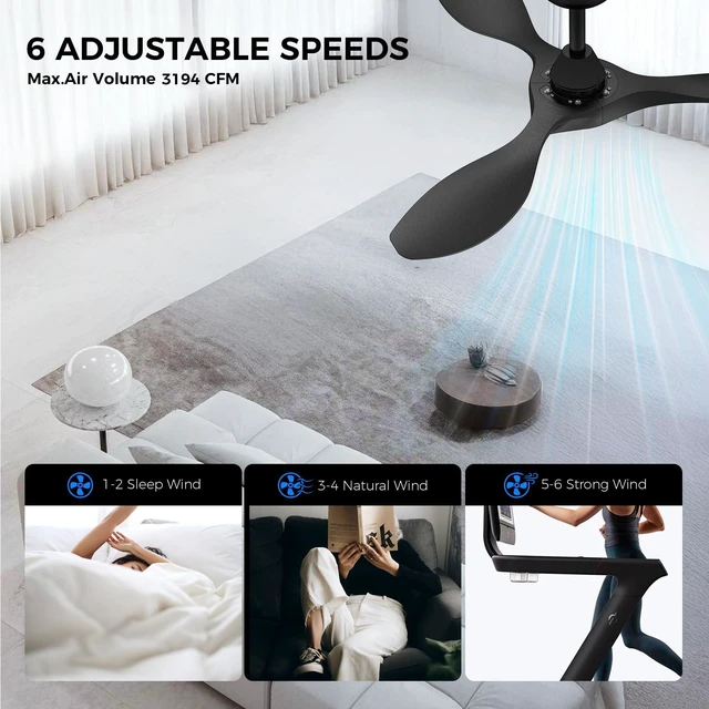 Alt view image 5 of 7 - 42'' Modern Ceiling Fan with Light, Wide Blade Design, Remote DC Motor,Reversible,Color Adjustable,Dimmable,Led Light,6 Speeds,3 Timers,Modern,Plastic,Bedrooms, Living rooms,Indoor