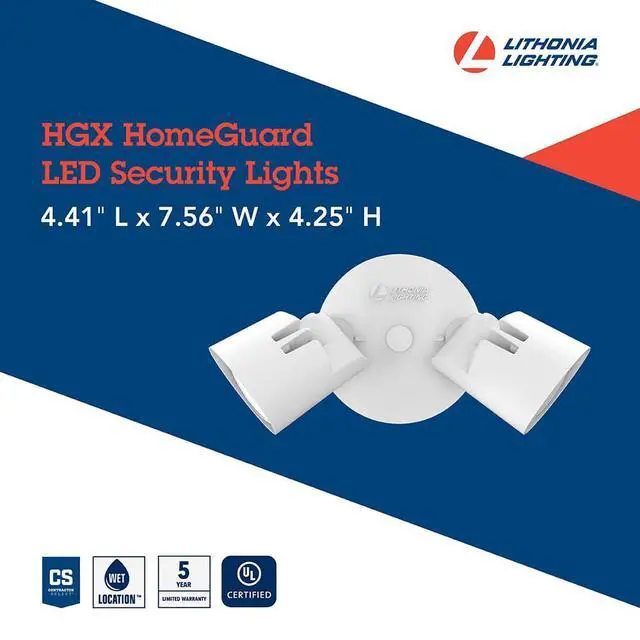 Alt view image 4 of 7 - HomeGuard 2-Light LED Outdoor Flood Lights, Wall or Ceiling Mount Outdoor Lights, 4000K Cool White, Round Heads, White, 2-Pack (HGX LED 2RH 40K 120 WH CP2 M2)