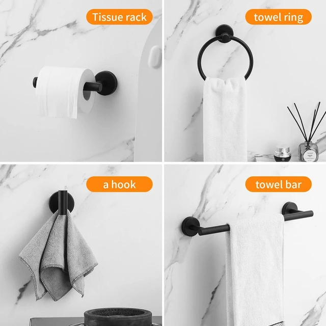 Alt view image 3 of 7 - Bathroom Hardware Set Matte Black, 10 Pieces Bathroom Accessories Set Includes Includes 2 Packs 24 Inch Towel Bar, Towel Ring, Toilet Holder and 4 Packs Towel Hooks