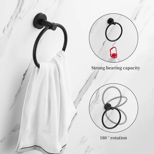 Alt view image 5 of 6 - Bathroom Hardware Set Black 10 Pieces, Towel Bar Set Matte Black Stainless Steel Towel Rack Set Includes 2PCS 16'' Towel bar, 4PCS Towel Hooks, 2PCS Toilet Paper Holder and 2PCS Towel Ring