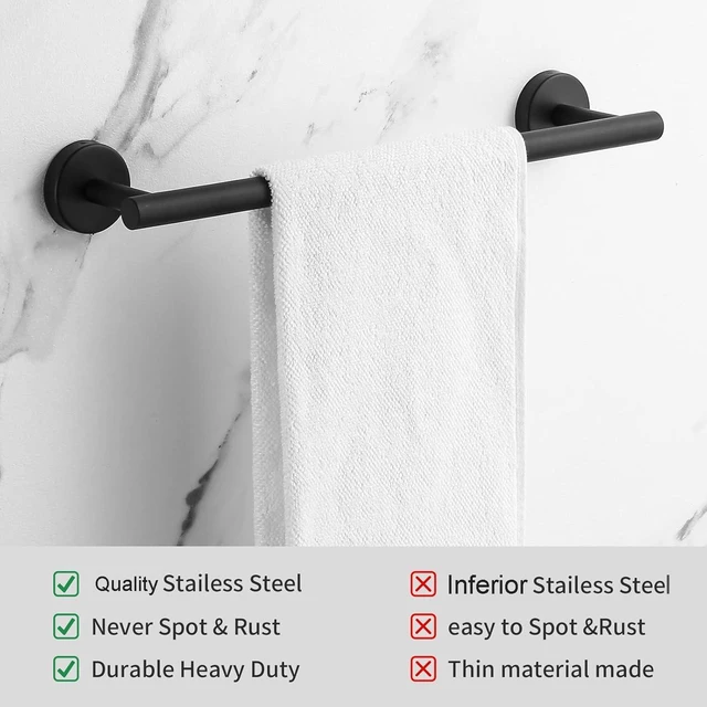 Alt view image 6 of 7 - Bathroom Hardware Set Matte Black, 10 Pieces Bathroom Accessories Set Includes Includes 2 Packs 24 Inch Towel Bar, Towel Ring, Toilet Holder and 4 Packs Towel Hooks