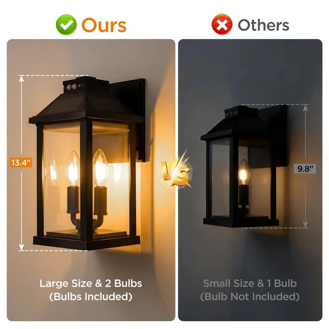 Alt view image 3 of 7 - Solar Lights Outdoor Waterproof, 3 Modes Porch Lights, Motion Sensor Outside Light for House, Outdoor Wall Lights Lantern, Exterior Lighting Fixtures for Garden Patio Fence Yard Garage, 2Pack