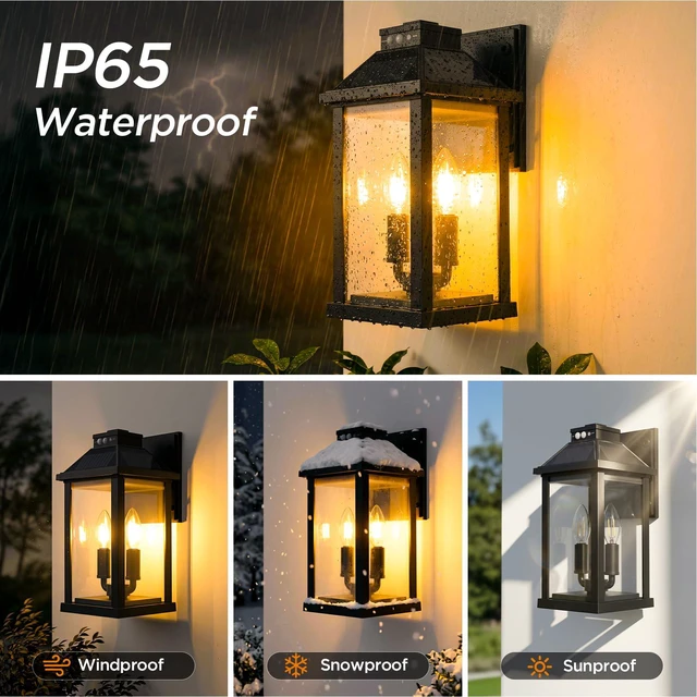 Alt view image 5 of 7 - Solar Lights Outdoor Waterproof, 3 Modes Porch Lights, Motion Sensor Outside Light for House, Outdoor Wall Lights Lantern, Exterior Lighting Fixtures for Garden Patio Fence Yard Garage, 2Pack