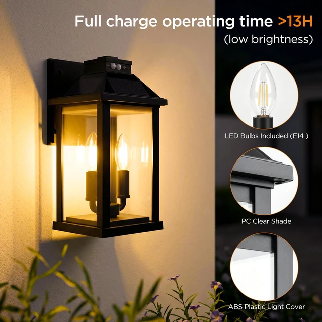 Alt view image 6 of 7 - Solar Lights Outdoor Waterproof, 3 Modes Porch Lights, Motion Sensor Outside Light for House, Outdoor Wall Lights Lantern, Exterior Lighting Fixtures for Garden Patio Fence Yard Garage, 2Pack