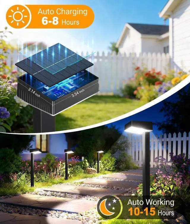 Alt view image 7 of 7 - Solar Pathway Lights Outdoor, 12 Pack Garden Lights Solar Powered Path Light with Focused Beam Lens, 2 Light Modes Waterproof Outdoor Solar Light for Yard Driveway Walkway Landscape