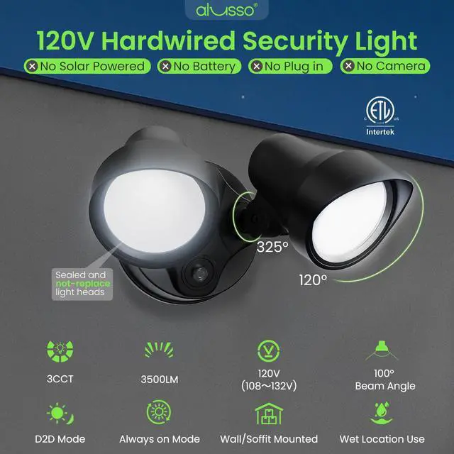 Alt view image 3 of 7 - Dusk to Dawn Outdoor Lighting 30W 3500LM 3CCT 3000K/4000K/6500K 120V Dusk Till Dawn Outdoor Light, IP65 Flood Lights Outdoor ETL Listed Dusk to Dawn Hardwired for House Yard Walkway Black 2PCS