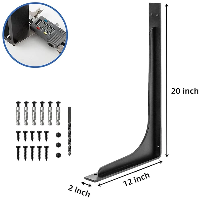 Alt view image 3 of 7 - 20 x 12 INCH Shelf Brackets,L Shelf Brackets, Vertical Angle, Premium Alloy Metal Heavy Duty Shelf Bracket, high Strength Mounting Hardware Included, Corner Brace Joint,Pack of 2