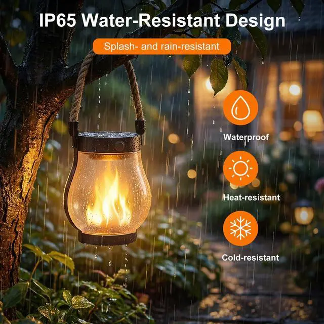 Alt view image 4 of 7 - Solar Lanterns Outdoor Waterproof 6-Pack, 2nd Gen Flickering Flame Effect Rechargeable Lanterns with USB-C charging, A Decorative Hanging Design, and Dusk-to-dawn Use for Patios, Porches and Gardens