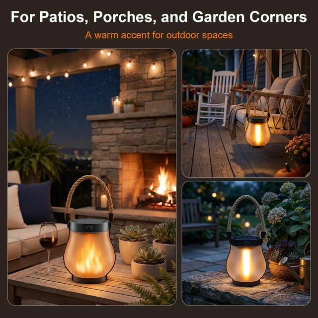 Alt view image 5 of 7 - Solar Lanterns Outdoor Waterproof 6-Pack, 2nd Gen Flickering Flame Effect Rechargeable Lanterns with USB-C charging, A Decorative Hanging Design, and Dusk-to-dawn Use for Patios, Porches and Gardens