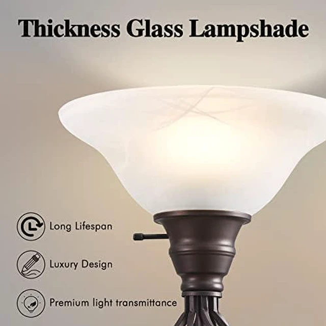 Alt view image 2 of 7 - Torchiere Floor Lamp for Living Room, LED Standing Reading Light Glass Lampshade,72" Vintage Tall Lamps for Bedroom Corner Home Office, Bulbs Included