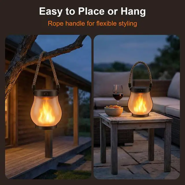 Alt view image 6 of 7 - Solar Lanterns Outdoor Waterproof 6-Pack, 2nd Gen Flickering Flame Effect Rechargeable Lanterns with USB-C charging, A Decorative Hanging Design, and Dusk-to-dawn Use for Patios, Porches and Gardens
