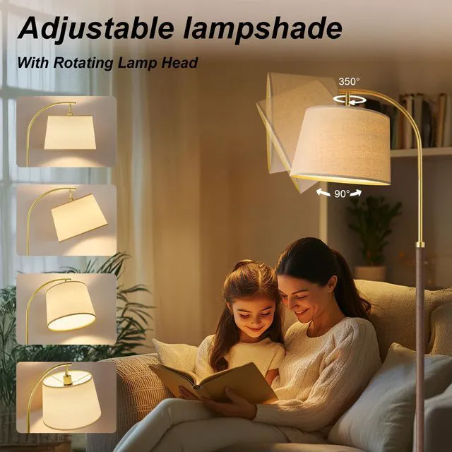 Alt view image 4 of 7 - Real Wood Floor Lamps for Living Room Bedroom, 62" Mid Century Modern Lamp Dimmable Remote 3 Color Temperature, 9W Bulb Included, Foot Switch, Chestnut Mcm Arc Standing Tall Lamps for Nursery Reading