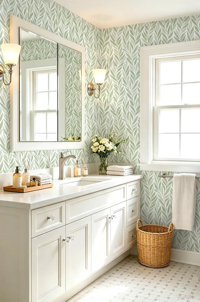 Alt view image 2 of 7 - Green Leaf Peel and Stick Wallpaper 787"x17.3" Boho Modern Farmhouse Wall Paper Sage Contact Paper Waterproof Self Adhesive Removable Wallpaper for Bedroom Bathroom Vinyl Roll