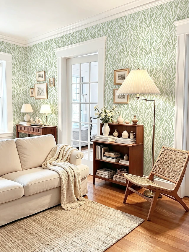 Alt view image 5 of 7 - Green Leaf Peel and Stick Wallpaper 393"x17.3" Boho Modern Farmhouse Wall Paper Sage Contact Paper Waterproof Self Adhesive Removable Wallpaper for Bedroom Bathroom Vinyl Roll